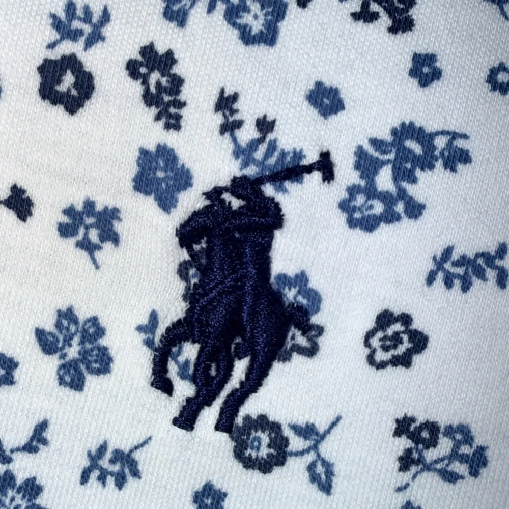 Polo Ralph Lauren Custom Slim Fit Floral Polo Shirt XL White Blue Micro Flowers